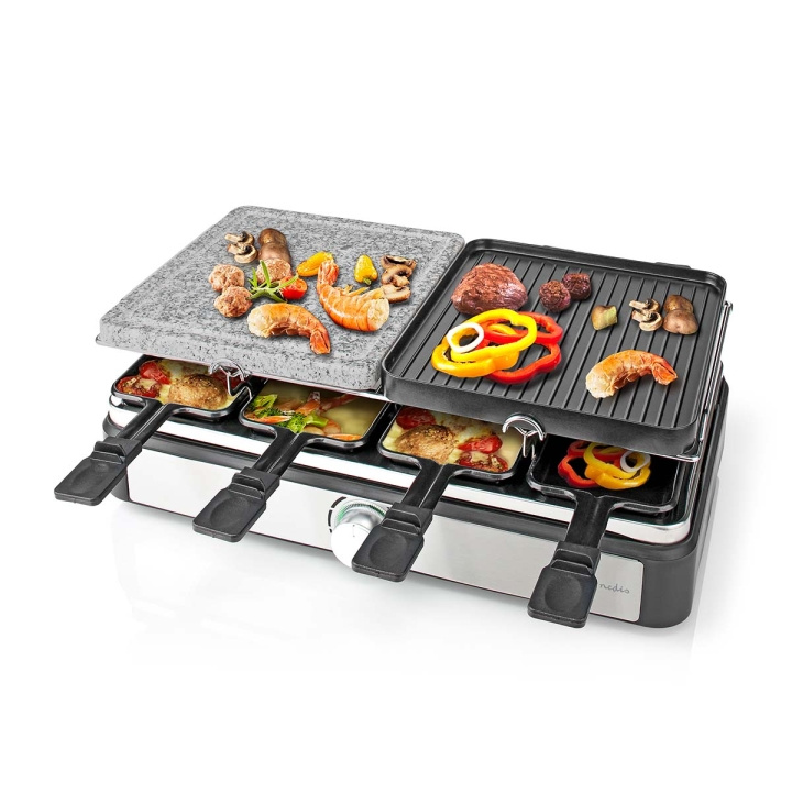 Nedis Gourmet / Raclette | Grill / Stone | 8 Persons | Spatula | Temperature setting | Non stick coating | Rectangle in the group HOME, HOUSEHOLD & GARDEN / Household appliances / Toasters & Bread grills / Table grills & Raclette at TP E-commerce Nordic AB (C04616)