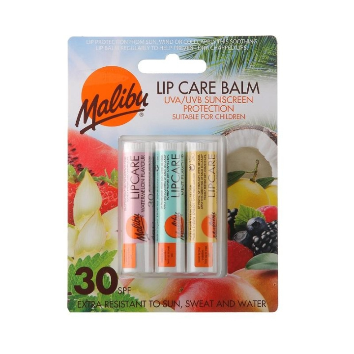 Malibu Lip Care Balm SPF30 3x5g in the group BEAUTY & HEALTH / Skin care / Tanning / Sunscreen at TP E-commerce Nordic AB (C05131)