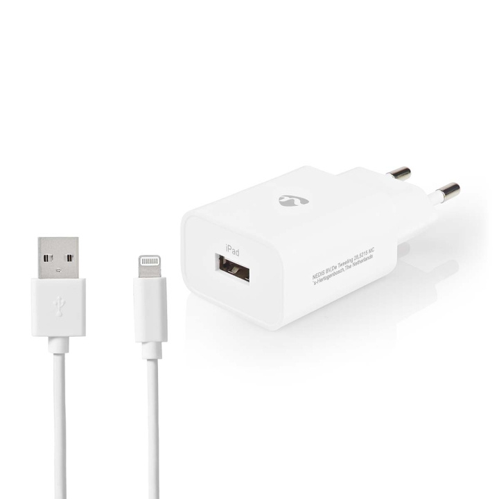 Nedis Wall Charger | Quick charge feature | 1x 2.4 A | Number of outputs: 1 | USB-A | Lightning 8-Pin (Loose) Cable | 1.00 m | Single Voltage Output | White in the group SMARTPHONE & TABLETS / Chargers & Cables / Wall charger / Wall charger Lightning at TP E-commerce Nordic AB (C05235)