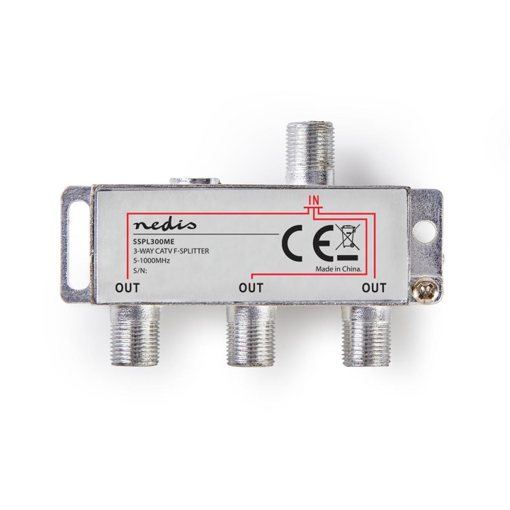 Nedis CATV Splitter | 5 - 1000 MHz | Insertion loss: 6.8 dB | Number of outputs: 3 | 75 Ohm | Zinc Alloy in the group HOME ELECTRONICS / Audio & Picture / TV & Accessories / Antennas & Accessories at TP E-commerce Nordic AB (C05237)