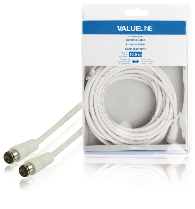 Valueline Antenna Cable F-Male Quick - F-Male Quick 10.0 m White in the group HOME ELECTRONICS / Cables & Adapters / Antenna cables & Accessories / Antenna cables at TP E-commerce Nordic AB (C06054)