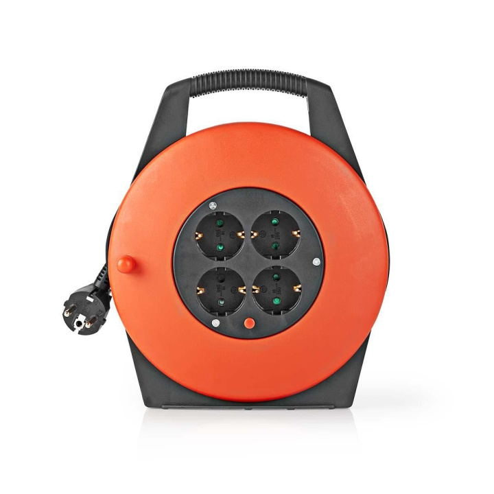 Nedis Cable Reel | Plug with earth contact | 10.0 m | 3200 W | 16 A | Kind of grounding: Side Contacts | 230 V AC 50/60 Hz | Socket angle: 90 ° | H05VV-F 3G1.5mm² | Fuse: Yes | Black / Orange in the group HOME, HOUSEHOLD & GARDEN / Electricity & Lighting / Extension cables at TP E-commerce Nordic AB (C06466)