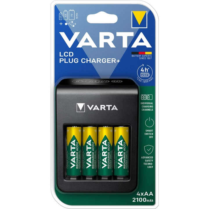 Varta NiMH LCD Plug Charger+ (AA, AAA & 9 Volt) including 4x AA 2100 mAh in the group HOME ELECTRONICS / Batteries & Chargers / Battery charger at TP E-commerce Nordic AB (C06481)
