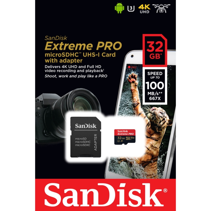 SanDisk MicroSDHC Extreme Pro 32GB 100MB/s A1 C10 V30 UHS-I in the group HOME ELECTRONICS / Storage media / Memory cards / MicroSD/HC/XC at TP E-commerce Nordic AB (C06636)