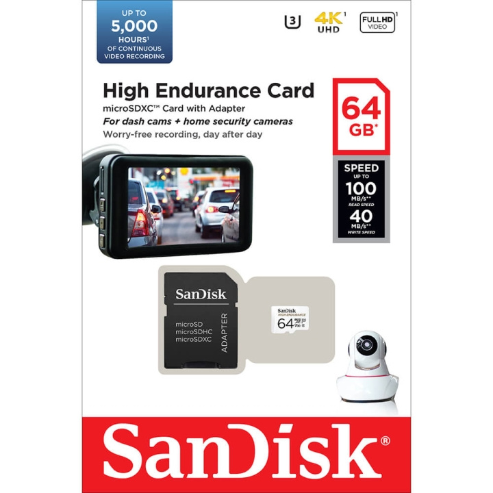 SANDISK Minneskort MicroSDHC 64GB High Endurance med adap in the group HOME ELECTRONICS / Storage media / Memory cards / MicroSD/HC/XC at TP E-commerce Nordic AB (C06640)
