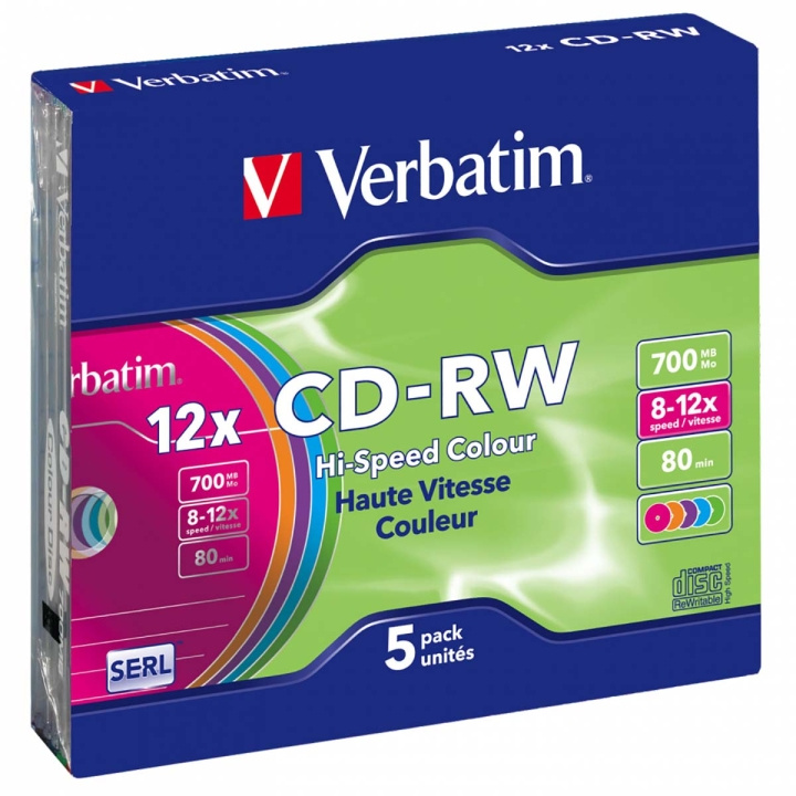 CD-RW 8-12x 700MB Colours 5 Pack Slim Case in the group HOME ELECTRONICS / Storage media / CD/DVD/BD-Discs / CD-RW at TP E-commerce Nordic AB (C06764)