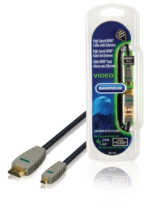 Bandridge High Speed HDMI Cable with Ethernet HDMI Connector - HDMI Micro Male 2.00 m Blue in the group HOME ELECTRONICS / Cables & Adapters / HDMI / Cables at TP E-commerce Nordic AB (C06849)