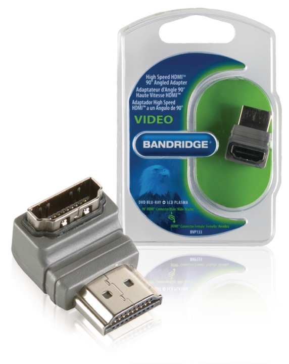 Bandridge High Speed HDMI with Ethernet Adapter Angled 90° HDMI Connector - HDMI Female Grey in the group HOME ELECTRONICS / Cables & Adapters / HDMI / Adapters at TP E-commerce Nordic AB (C06852)
