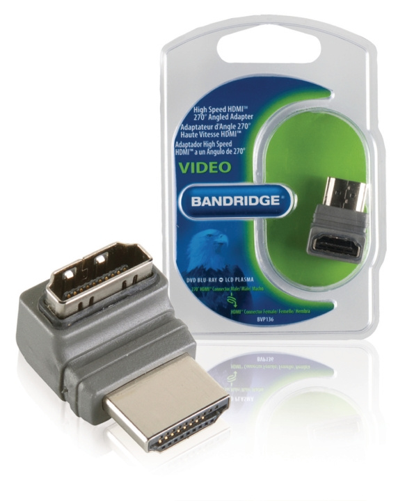 Bandridge High Speed HDMI with Ethernet Adapter Angled 270° HDMI Connector - HDMI Female Grey in the group HOME ELECTRONICS / Cables & Adapters / HDMI / Adapters at TP E-commerce Nordic AB (C06853)