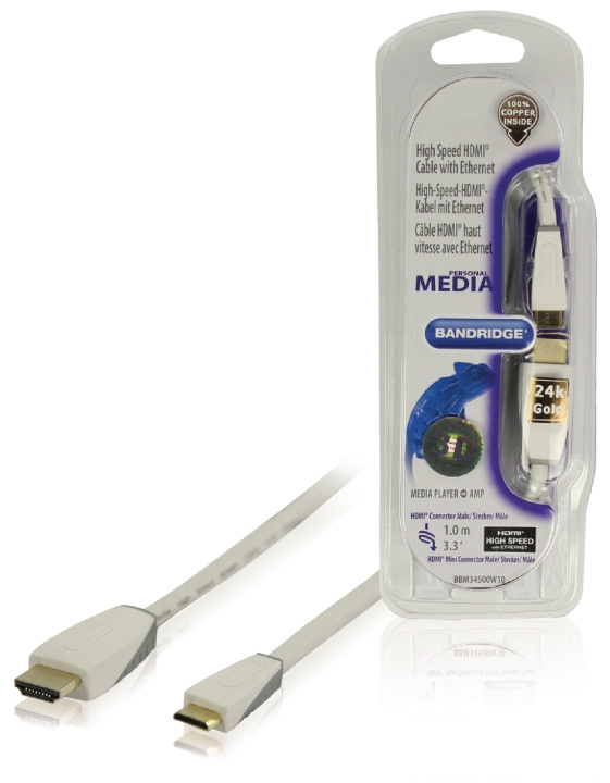 Bandridge High Speed HDMI Cable with Ethernet HDMI Connector - HDMI Mini Male 1.00 m White in the group HOME ELECTRONICS / Cables & Adapters / HDMI / Cables at TP E-commerce Nordic AB (C06871)