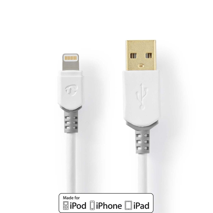 Nedis Lightning Cable | USB 2.0 | Apple Lightning 8-Pin | USB-A Male | 480 Mbps | Gold Plated | 1.00 m | Round | PVC | Grey / White | Window Box in the group SMARTPHONE & TABLETS / Chargers & Cables / Cables / Cables Lightning at TP E-commerce Nordic AB (C06963)