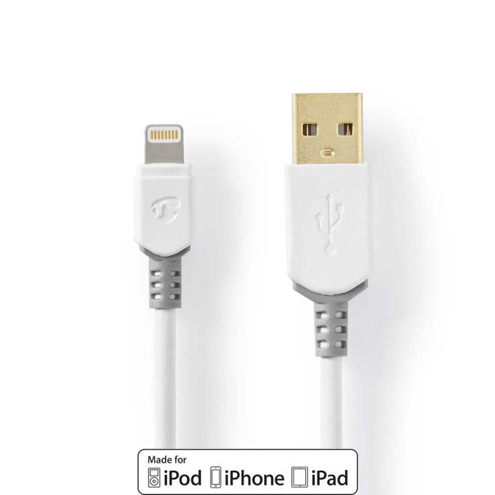 Nedis Lightning Cable | USB 2.0 | Apple Lightning 8-Pin | USB-A Male | 480 Mbps | Gold Plated | 2.00 m | Round | PVC | Grey / White | Box in the group SMARTPHONE & TABLETS / Chargers & Cables / Cables / Cables Lightning at TP E-commerce Nordic AB (C06964)