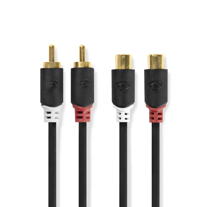 Nedis Stereo Audio Cable | 2x RCA Male | 2x RCA Female | Gold Plated | 2.00 m | Round | Anthracite | Box in the group HOME ELECTRONICS / Audio & Picture / Speakers & accessories / Accessories at TP E-commerce Nordic AB (C07017)