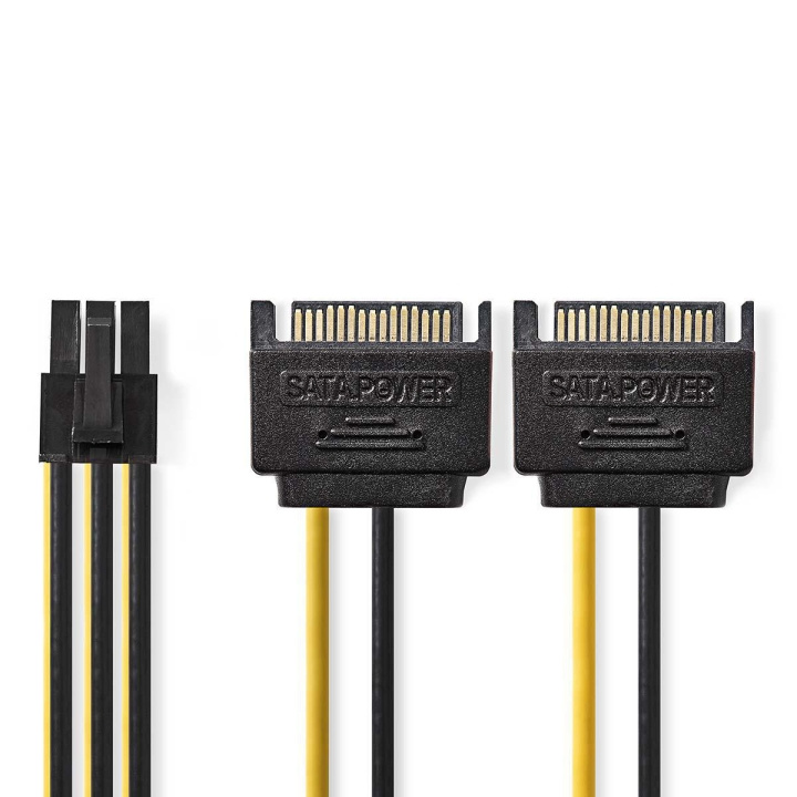 Internal Power cable | 2x SATA 15-Pin Male | PCI Express Female | Gold Plated | 0.20 m | Round | PVC | Black / Yellow | Polybag in the group COMPUTERS & PERIPHERALS / Computer cables / Internal / Power cables & Adapters at TP E-commerce Nordic AB (C07362)