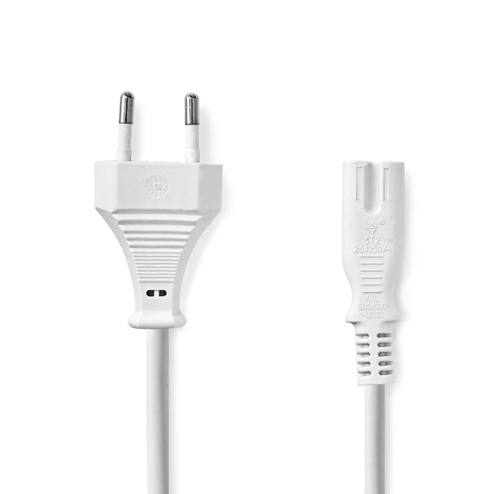 Power Cable | Euro Male | IEC-320-C7 | Straight | Straight | Nickel Plated | 5.00 m | Flat | PVC | White | Polybag in the group HOME ELECTRONICS / Audio & Picture / Speakers & accessories / Accessories at TP E-commerce Nordic AB (C07490)