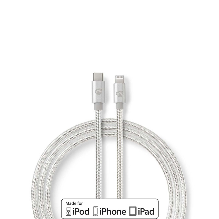 Nedis Lightning Cable | USB 2.0 | Apple Lightning 8-Pin | USB-C™ Male | 480 Mbps | Gold Plated | 1.00 m | Round | Braided / Nylon | Aluminium / Silver | Cover Window Box in the group SMARTPHONE & TABLETS / Chargers & Cables / Cables / Cables Lightning at TP E-commerce Nordic AB (C07706)
