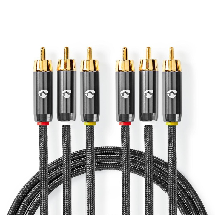 Nedis Composite Video Cable | 3x RCA Male | 3x RCA Male | Gold Plated | 480p | 2.00 m | Round | Cotton | Anthracite / Gun Metal Grey | Cover Window Box in the group HOME ELECTRONICS / Cables & Adapters / RCA / Cables at TP E-commerce Nordic AB (C07806)