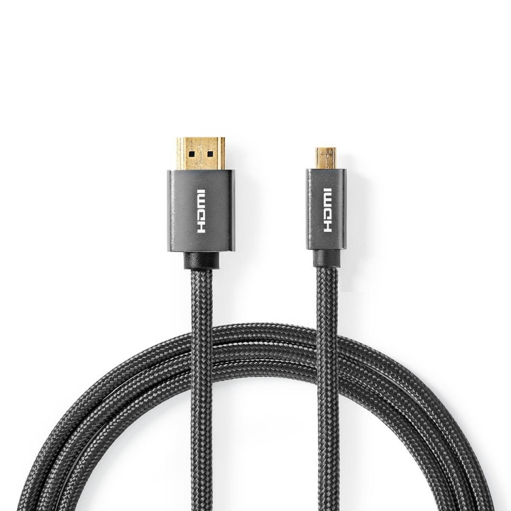 Nedis High Speed HDMI™ Cable with Ethernet | HDMI™ Connector | HDMI™ Micro Connector | 4K@60Hz | 18 Gbps | 2.00 m | Round | Cotton | Anthracite / Gun Metal Grey | Cover Window Box in the group HOME ELECTRONICS / Cables & Adapters / HDMI / Cables at TP E-commerce Nordic AB (C07811)