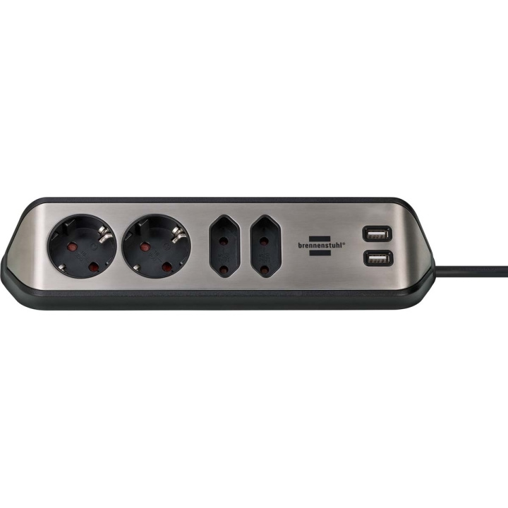 Estilo 4-way corner socket strip with high-quality stainless steel surface for kitchen and office 2.00 m Black in the group HOME, HOUSEHOLD & GARDEN / Electricity & Lighting / Power strips at TP E-commerce Nordic AB (C08270)