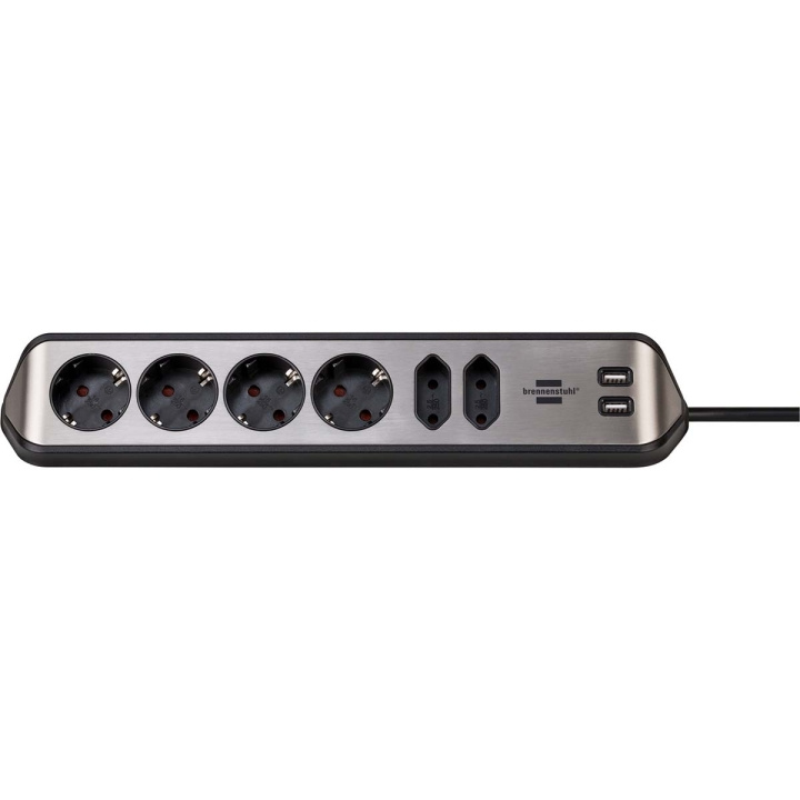 brennenstuhl Estilo 6-way corner socket strip with high-quality stainless steel surface for kitchen and office (desk socket with 4x protective contact sockets, 2x Euro sockets, incl. USB charging function) in the group HOME, HOUSEHOLD & GARDEN / Electricity & Lighting / Power strips at TP E-commerce Nordic AB (C08295)