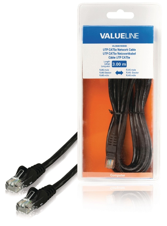 CAT5e UTP Network Cable RJ45 (8P8C) Male - RJ45 (8P8C) Male 3.00 m Black in the group COMPUTERS & PERIPHERALS / Computer cables / Network cables / Cat5e at TP E-commerce Nordic AB (C11544)