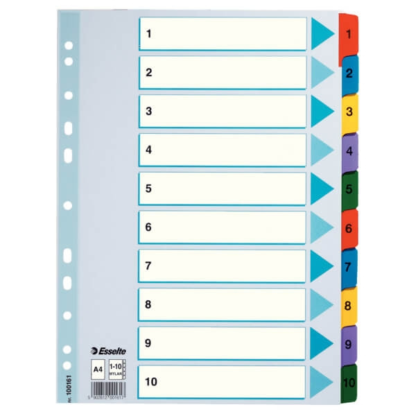 ESSELTE Register Mylar A4/1-10 Multifärgat in the group HOME, HOUSEHOLD & GARDEN / Office material / Other at TP E-commerce Nordic AB (C11982)