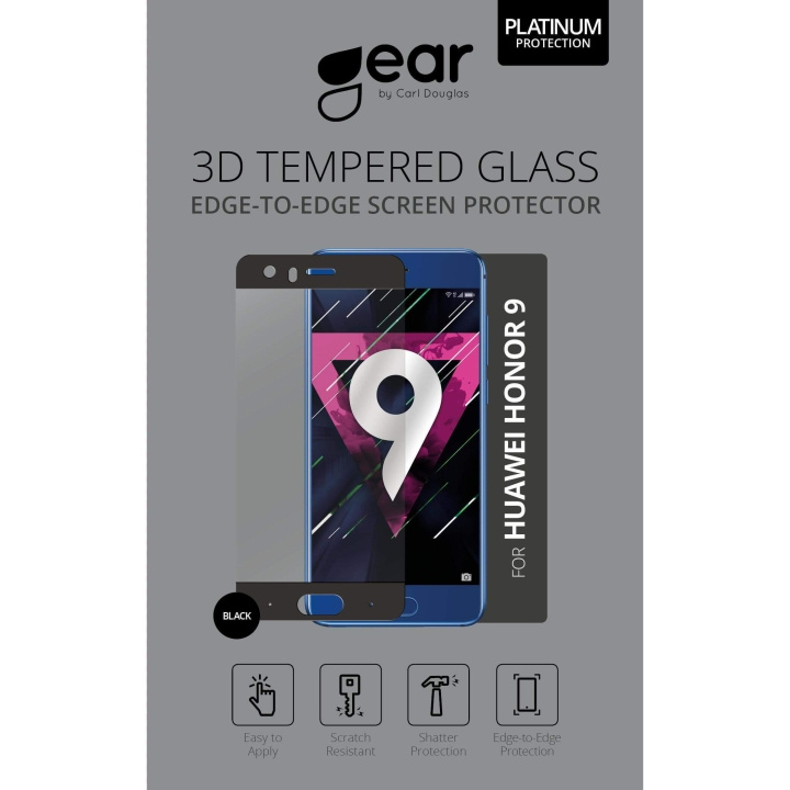 GEAR Glass Prot. 3D Huawei Honor 9 Edge to Edge Black in the group SMARTPHONE & TABLETS / Phone cases / Huawei at TP E-commerce Nordic AB (C12395)
