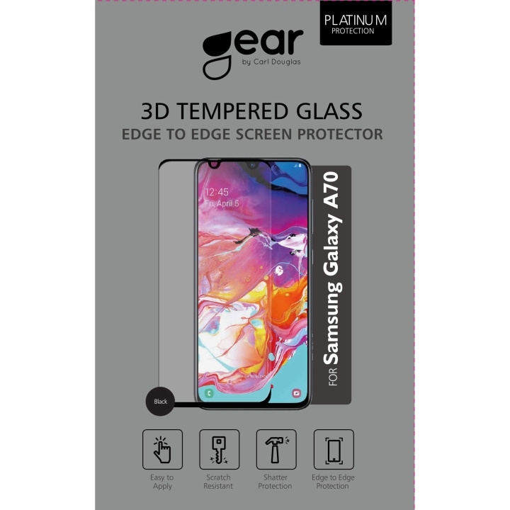 GEAR Glass Prot. 3D Full Cover Black Samsung A70 in the group SMARTPHONE & TABLETS / Phone cases / Samsung at TP E-commerce Nordic AB (C12420)