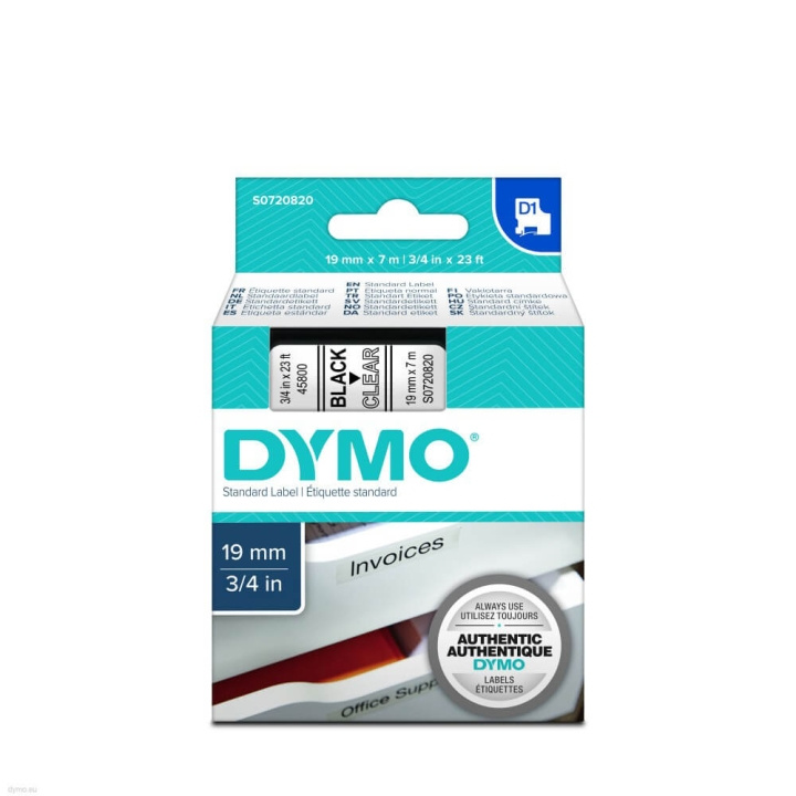 dymo Ribbon S0720820 45800 19mm Black on Clear in the group COMPUTERS & PERIPHERALS / Printers & Accessories / Printers / Label machines & Accessories / Tape at TP E-commerce Nordic AB (C12704)