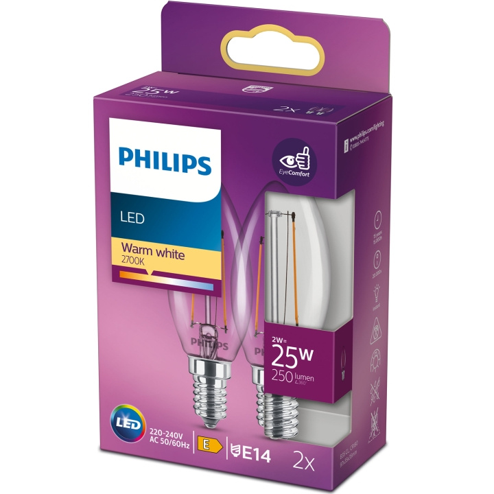 Philips 2-pack LED E14 Kron 2W (25W) K in the group HOME ELECTRONICS / Lighting / LED lamps at TP E-commerce Nordic AB (C13202)