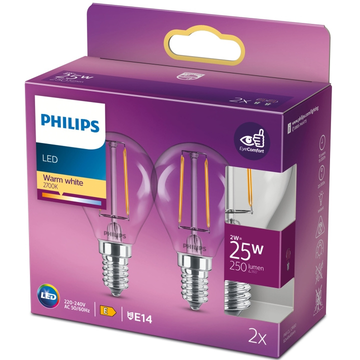 Philips 2-pack LED E14 Klot 2W (25W) Klar 250lm in the group HOME ELECTRONICS / Lighting / LED lamps at TP E-commerce Nordic AB (C13203)