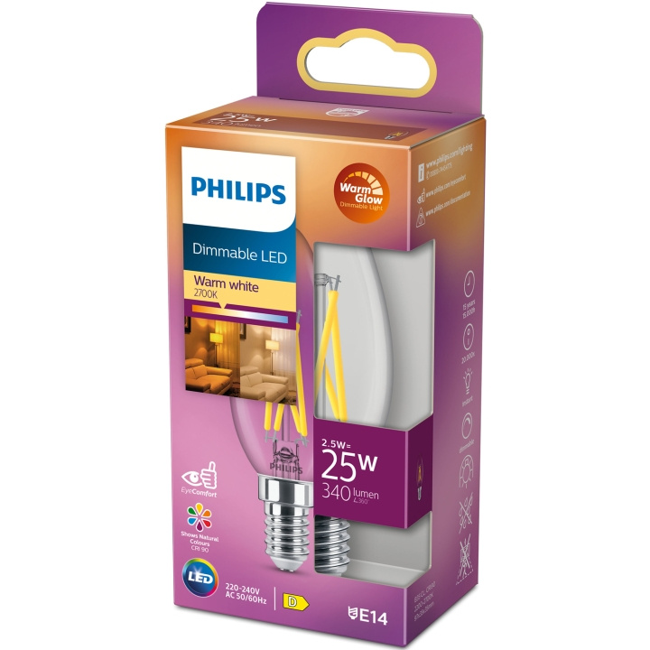 Philips LED E14 Kron 2,5W (25W) Klar Dim WarmGlow 340 in the group HOME ELECTRONICS / Lighting / LED lamps at TP E-commerce Nordic AB (C13209)