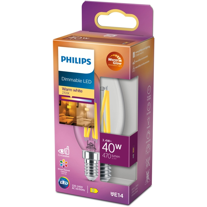 Philips LED E14 Kron 3,4W (40W) Klar Dim WarmGlow 470 in the group HOME ELECTRONICS / Lighting / LED lamps at TP E-commerce Nordic AB (C13211)