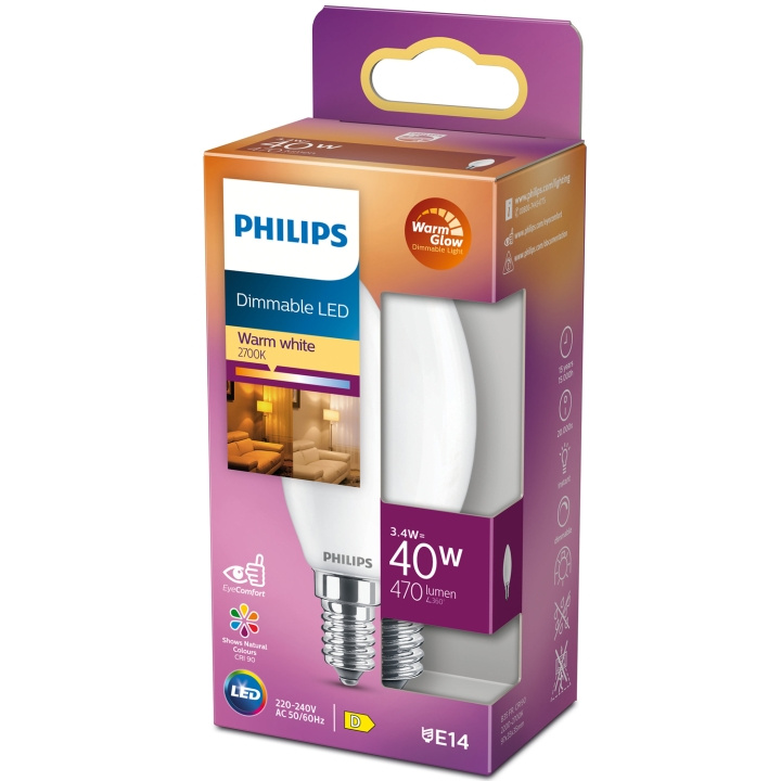 Philips LED E14 Kron 3,4W (40W) Frost Dim WarmGl 470 in the group HOME ELECTRONICS / Lighting / LED lamps at TP E-commerce Nordic AB (C13212)