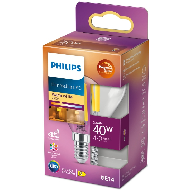 Philips LED E14 Klot 3,4W (40W) Klar Dim WarmGlow 470 in the group HOME ELECTRONICS / Lighting / LED lamps at TP E-commerce Nordic AB (C13213)