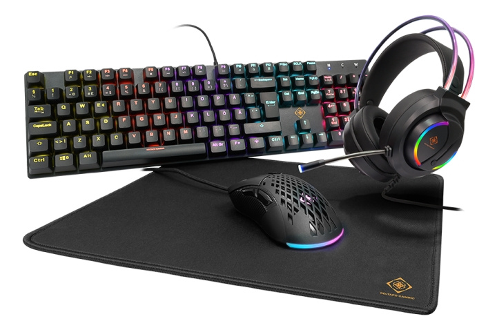 DELTACO GAMING Mechanical RGB 4-in-1 Gaming kit, Red switches, black in the group COMPUTERS & PERIPHERALS / GAMING / Keyboards at TP E-commerce Nordic AB (C13823)