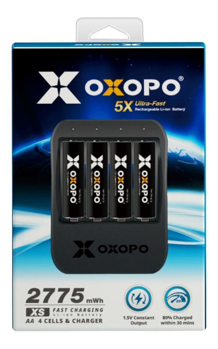 OXOPO Li-Ion 4xAA Battery 1850mAh w/charger in the group HOME ELECTRONICS / Batteries & Chargers / Batteries / AA at TP E-commerce Nordic AB (C14533)