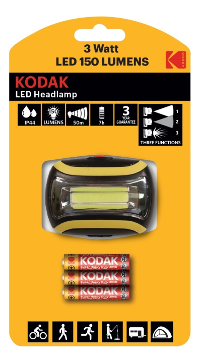 Kodak LED Headlamp, 150lm, 3 modes, 3W single LED, IP44, black in the group Sport, leisure & Hobby / Flashlights & Head lamps / Flashlights at TP E-commerce Nordic AB (C14623)