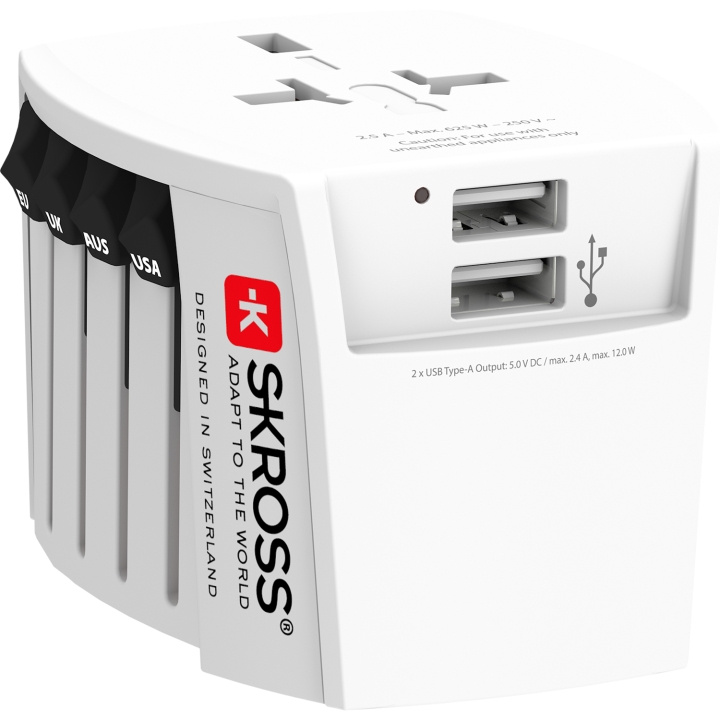 SKROSS World Adapter MUV 2xUSB (2,4A) Vit in the group HOME, HOUSEHOLD & GARDEN / Electricity & Lighting / Travel adapters at TP E-commerce Nordic AB (C15291)