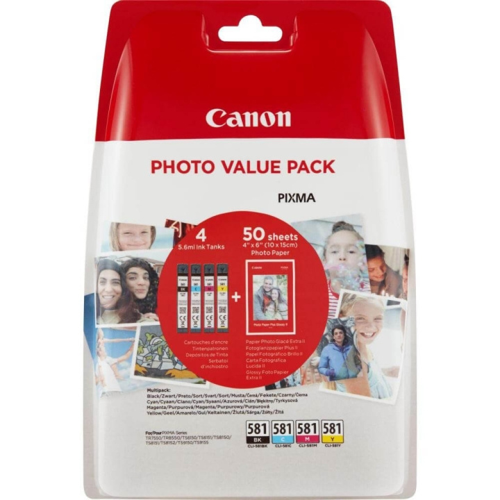 Canon Ink 2106C005 CLI-581 Multipack + Paper in the group COMPUTERS & PERIPHERALS / Printers & Accessories / Ink & Toner / Ink cartridges / Canon at TP E-commerce Nordic AB (C16010)