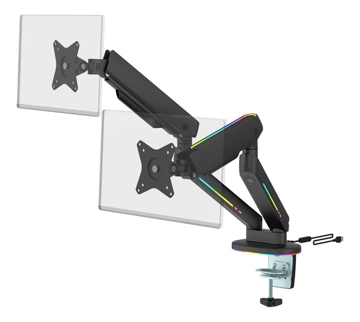 DELTACO GAMING Premium RGB Dual monitor arm, remote controller, black in the group COMPUTERS & PERIPHERALS / Computer monitor / Monitor arms & mounts at TP E-commerce Nordic AB (C16423)