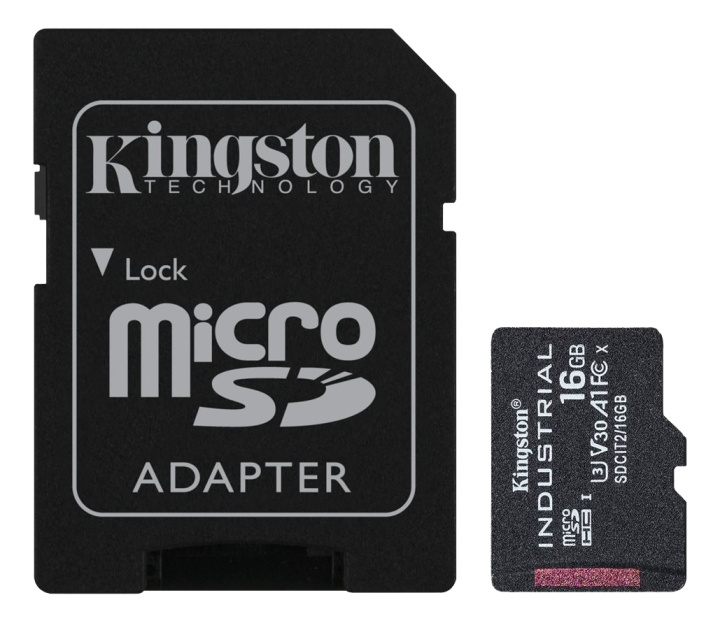 Kingston 16GB microSDHC Industrial C10 A1 pSLC Card + SD Adapter in the group HOME ELECTRONICS / Storage media / Memory cards / SD/SDHC/SDXC at TP E-commerce Nordic AB (C16835)