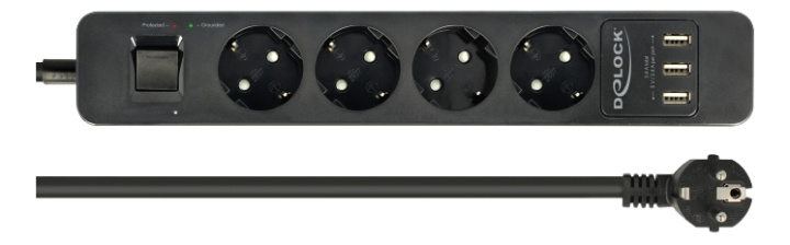 DE-LOCK Power strip with 4x CEE 7/3, 3x USB Type-A ports, child protec in the group HOME, HOUSEHOLD & GARDEN / Electricity & Lighting / Power strips at TP E-commerce Nordic AB (C17624)
