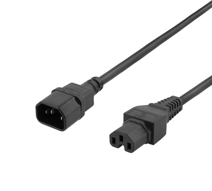 DELTACO extension cord IEC C15 - IEC C14, 1m, black in the group COMPUTERS & PERIPHERALS / Computer cables / Device kable at TP E-commerce Nordic AB (C17729)