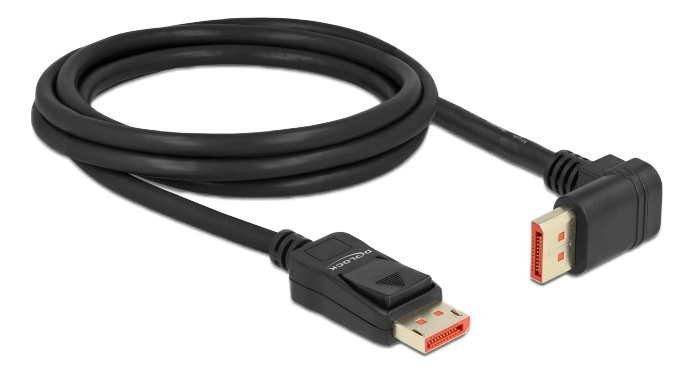 Delock DisplayPort cable male straight to male 90° upwards angled 8K 60Hz 2m in the group COMPUTERS & PERIPHERALS / Computer cables / DisplayPort / Cables at TP E-commerce Nordic AB (C17831)