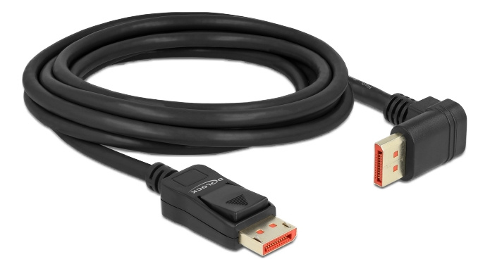 Delock DisplayPort cable male straight to male 90° upwards angled 8K 6Hz 3m in the group COMPUTERS & PERIPHERALS / Computer cables / DisplayPort / Cables at TP E-commerce Nordic AB (C17832)