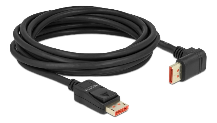Delock DisplayPort cable male straight to male 90° upwards angled 8K 60Hz 5m in the group COMPUTERS & PERIPHERALS / Computer cables / DisplayPort / Cables at TP E-commerce Nordic AB (C17833)