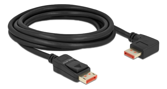 Delock DisplayPort cable male straight to male 90° right angled 8K 60Hz 3m in the group COMPUTERS & PERIPHERALS / Computer cables / DisplayPort / Cables at TP E-commerce Nordic AB (C17836)