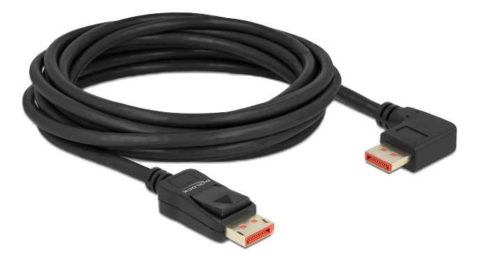 Delock DisplayPort cable male straight to male 90° right angled 8K 60Hz 5m in the group COMPUTERS & PERIPHERALS / Computer cables / DisplayPort / Cables at TP E-commerce Nordic AB (C17837)