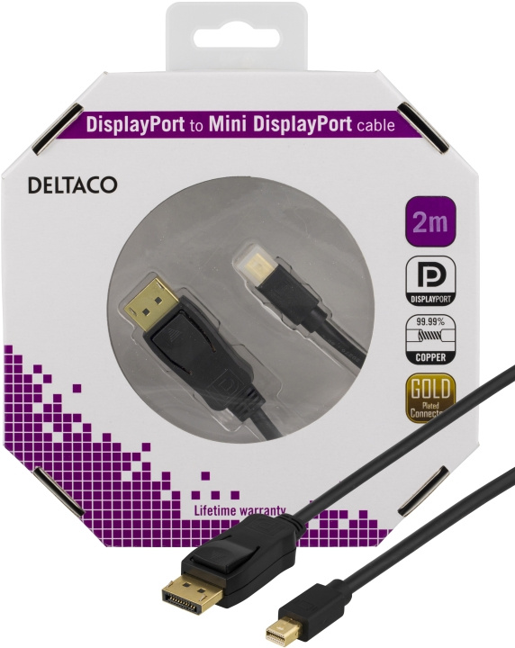 DELTACO DisplayPort to Mini DisplayPort cable, 2m, Black in the group COMPUTERS & PERIPHERALS / Computer cables / DisplayPort / Cables at TP E-commerce Nordic AB (C17841)